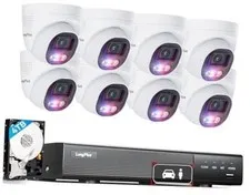 4K PoE Security Camera System, 12MP 4K 8Pcs Dome 16CH POE Security System