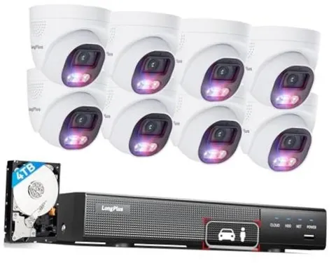 4K PoE Security Camera System, 12MP 4K 8Pcs Dome 16CH POE Security System