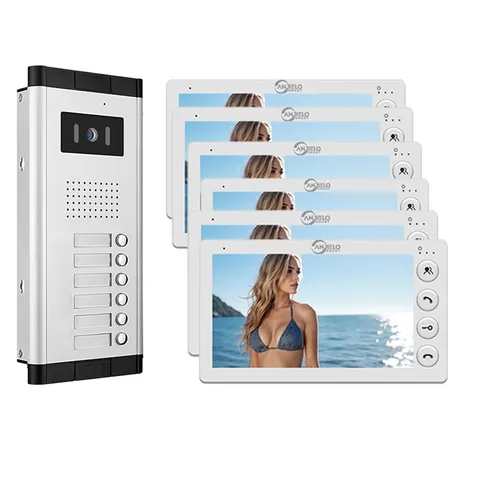 Wired Video Door Phone Intercom System for 6 Apartments, 7" Screen Monitor Kit