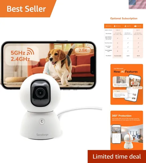 Elegant 2.5K Pan-Tilt Camera - Pet & Human Detection with Cloud Access