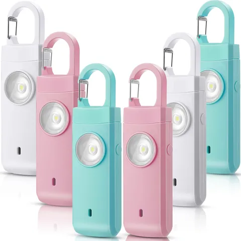 Tellegloww 6 Pcs Rechargeable Personal Safety Alarm for White,Pink,Blue 