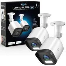 Geeni Hawk 3 Ultra 2K Wi-Fi Outdoor Cameras w Alexa Google Voice Control  2 Pack