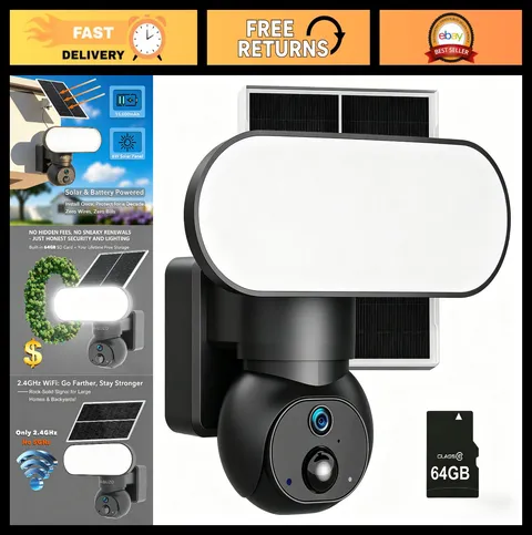 Wireless Solar Floodlight Camera - Outdoor Home Security, Motion Detection, Nigh