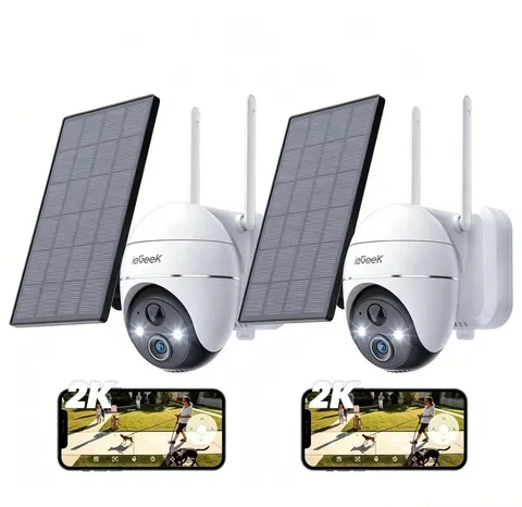 ieGeek 2K Solar Camera 2 Pack Outdoor 360° PTZ, Spotlight/Siren, Night Vision