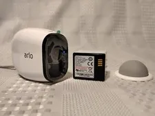 NETGEAR Arlo Pro Wire Free HD Camera VMC4030 White & Battery Powers On. Untested