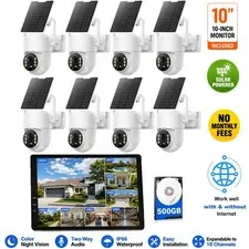4MP PTZ Solar Wireless Security Camera System Home Outdoor 10 Monitor CCTV Cams