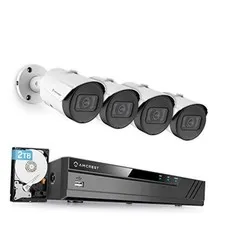 5MP Security Camera System, 4K 8CH PoE NVR, (4) x 5-Megapixel 2.8mm Wide White