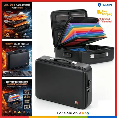 Fireproof Document Box 16.5x12x5 Inch Hard Shell Waterproof Safe With Lock