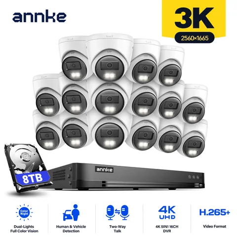 ANNKE 5MP Two Way Audio Security Camera System 16CH 8MP DVR Color Night Vision
