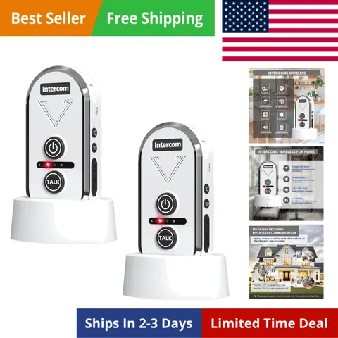 Wireless Home Intercom System 2 Pack Long Range 4900ft Waterproof Office House