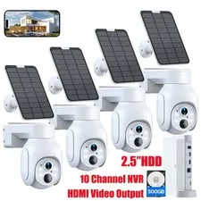 10CH Wireless 4MP Solar Powered Security Camera System Outdoor PTZ Cameras IP66