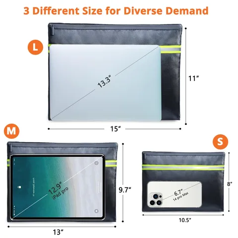 FRECOLSH Fireproof Document Bag – 3 Pack 15" x 11", 13" x 9.7", 10.5" x 8" Fi...