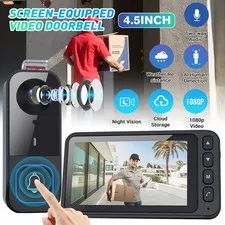 Wireless Camera Video Doorbell Kit 4.5" Monitor 2‑Way Audio IR Night Vision Home
