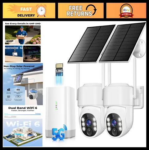 Wireless Outdoor Security Cameras 5G/2.4G, Solar-Powered, 4MP, 360° PTZ, No Subs