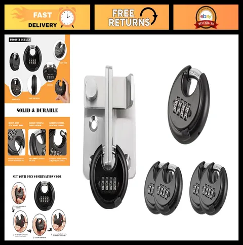 Heavy Duty 4-Digit Combination Padlock - Secure Outdoor Storage, 6 Pack