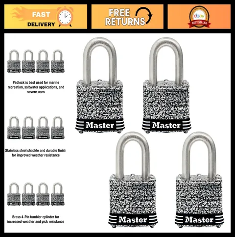 Stainless Steel Outdoor Padlock Set - 4 Pack Keyed-Alike Security Locks