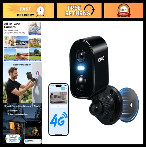 4G LTE Wireless Outdoor Security Camera, 2K Battery Powered, No WiFi, Magnetic M