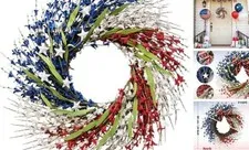 24 Inch Patriotic Wreath for Front Door, 4th of July Wreath Red White and