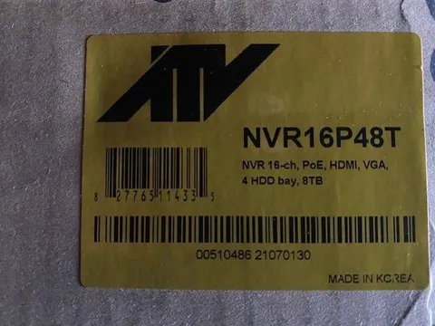 ATV NVR16P48T 16 Channel 4K H.265 Network Video Recorder, 8TB