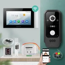 HOMSECUR 7" Waterproof 4 Wire WIFI Video Doorphone Intercom Door Bell Card Entry
