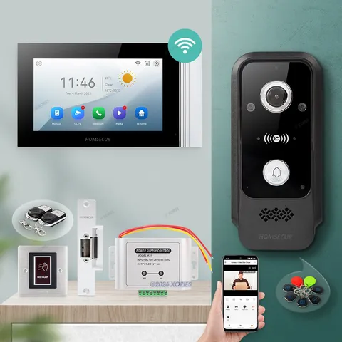 HOMSECUR 7" Waterproof 4 Wire WIFI Video Doorphone Intercom Door Bell Card Entry
