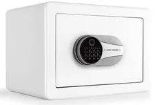 Caja Fuerte Biométrica Huella Digital con Alarma y Bolsa Ignífuga Blanca, Nuevo