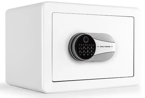Caja Fuerte Biométrica Huella Digital con Alarma y Bolsa Ignífuga Blanca, Nuevo