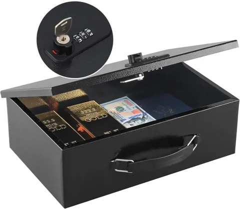 Fireproof Lock Box for Documents, Dual Combination and Key Lock Security Durable