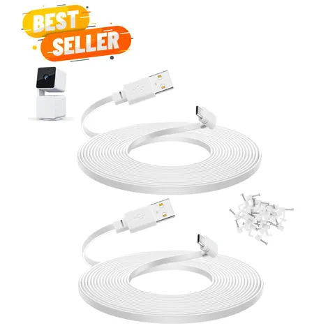 10 ft Cable for WYZE Cam Pan v3 Camera, Long Micro USB Flat Power Cord, 90 De...