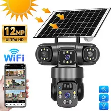 Wireless Solar Battery Powered WiFi Home Security Camera System Outdoor Pan/Tilt
