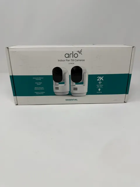 Arlo Essential Indoor Pan Tilt Security Camera 2K 2025 Plug-In 2 Cam Set White