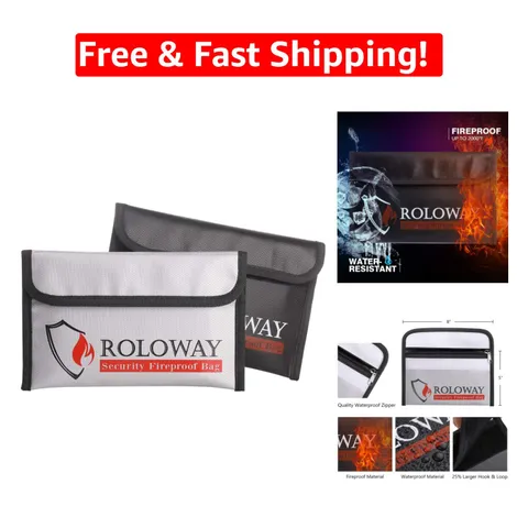 5x8 Inch Fireproof Wallet Bag Set - Secure Your Cash, Keys & Documents - 2-Pack