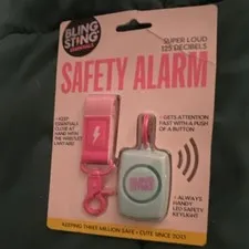 Bling Sting Safety Alarm 125dB Pink Light Blue Wristlet Lanyard LED Keylight