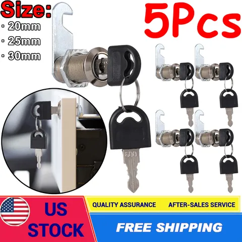 5Pcs Keyed Alike 18*20/25/30mm Cam Lock for Cabinet Mailbox Drawer Door w/ Keys