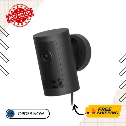 Ring Outdoor Cam Plus Plug In 2K Video Smart Security Camera Black 1 Pack New