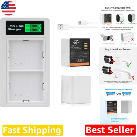 High Capacity Arlo Camera Batteries 4800mAh 2-Pack + Charger