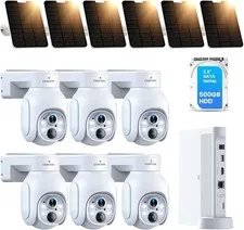 Wireless Security Camera System, Solar Powered PTZ 6 Cam-kit Camera Security ...