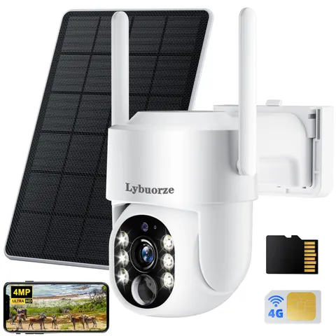 4MP 4G LTE Cellular Solar Security Cameras Wireless Outdoor , No Internet Nee...