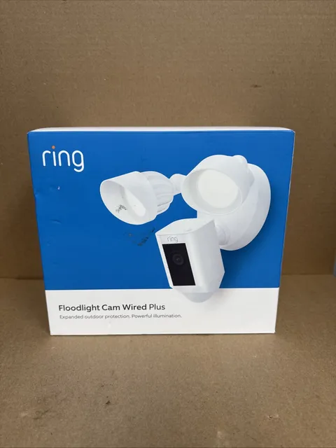 New RING Floodlight Cam Wired Plus Motion-Activated 1080p HD White (27B)