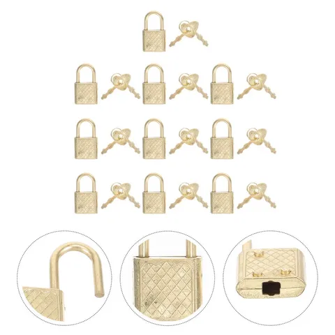 10Pcs Alloy Padlocks Small Locks for Suitcases and Notebooks Safety Locks Golden