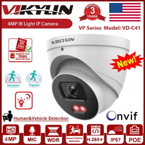 Vikylin 4MP CCTV POE IP Camera IR Light with Audio Onvif Wired Outdoor Indoor