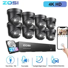 ZOSI 8CH 4K Audio PoE Security IP Camera System 8MP 2TB NVR Color Night Vision