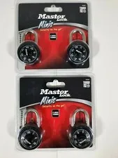 (2) Master Lock Minis - 1533T - 2 Locks 1 Combo - 2-Pack - Black - Lot of 2 NEW