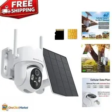 4G LTE Solar-Powered Security Camera - No Wifi Needed, 360° Live View, 2K Res...