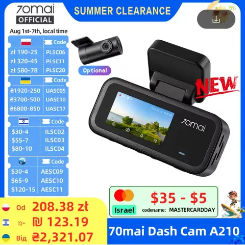 70mai A210 Dash Cam 1080P HDR GPS WiFi 6 Night Vision Dual Channel Car DVR