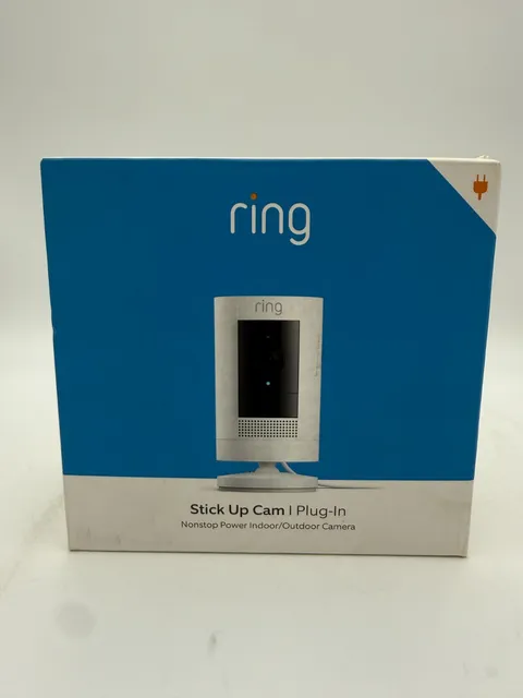 Ring Stick Up Cam Plug-In Indoor Outdoor Security Camera White HD WiFi Two-Way