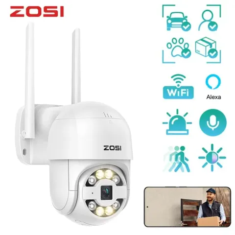 ZOSI 2MP Wireless PTZ IP Camera WiFi Home Outdoor ColorVu AI Human/Car Detect