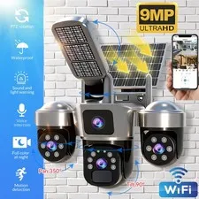 3 Lens Solar Battery Powered Wireless WiFi Outdoor Pan/Tilt Home Security Camera
