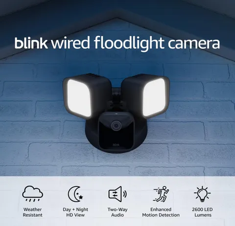 Blink Wired Floodlight Camera HD Smart Security Alexa 2600 Lumens Black New