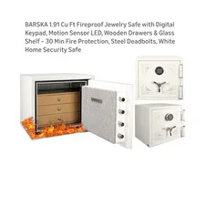 Barska AX13616 Fireproof Jewelry Safe, Digital Keypad, LED, 30 Min, White, Large